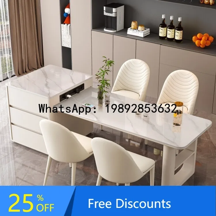 CZ  Slab Island Dining Table Integrated Home Use Extendable Small Apartment High-End Restaurant Solid Wood Center Island Table