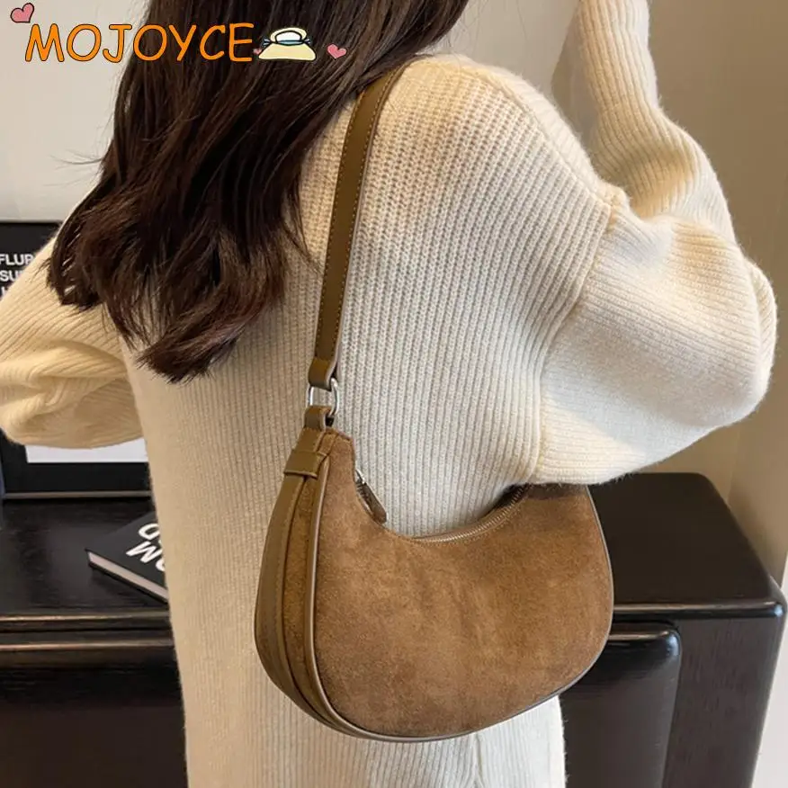 

Retro Crescent Shoulder Bag for Women High-end Suede Crossbody Bags Solid Versatile Ladies Underarm Bag Adjustable Strap Satchel