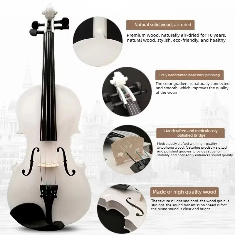 Pink Violin 4x4 Handmade Violín Beginner Introductory Exercise Grade Solid Wood 4/4 1/2 1/4 Violino Fiddle Full Set Accessories