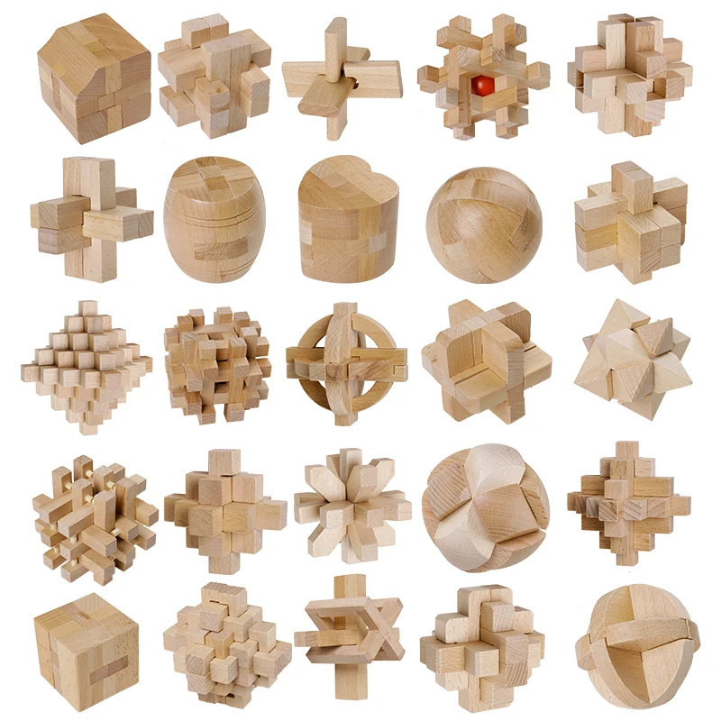 Beech Full Set Burr Puzzle Burr Puzzle Set Student Children Educational Toys