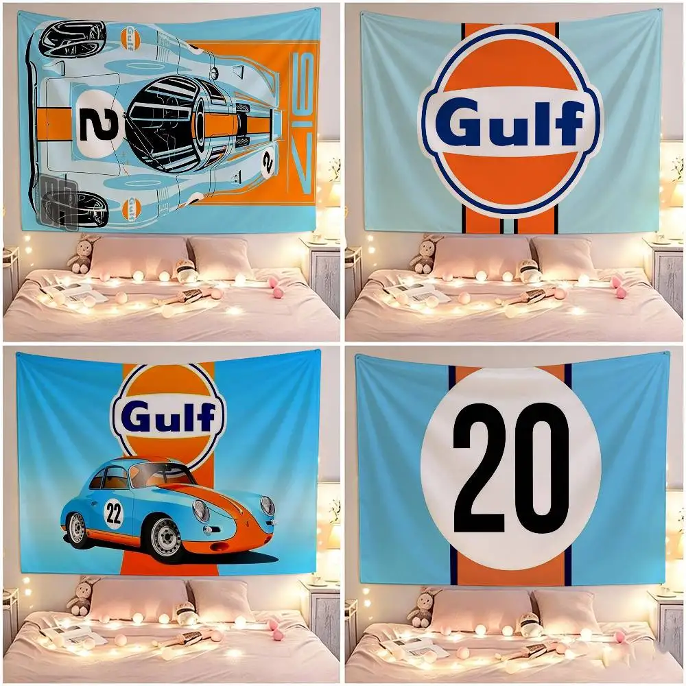 Gulf Racing Car Logo  Flags Suitable For Party Club Outdoor Interior Wall Decoration Banner Fans Gift