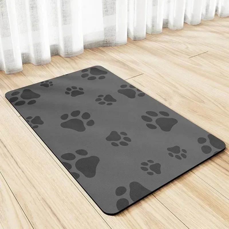 VIKAMA Simple Paw Print Rectangle Rug Dark Grey Dog Footprint Pattern Water Absorbent Non Slip Pet Entrance Floor Mat