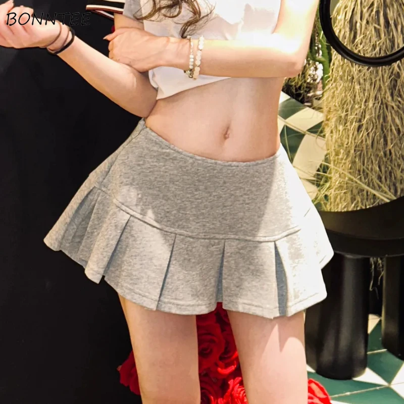 

Micro Skirts Women Pleated Solid Casual Ins Sweet Spicy Girls All-match Streetwear Korean Fashion Simple Summer Preppy Style