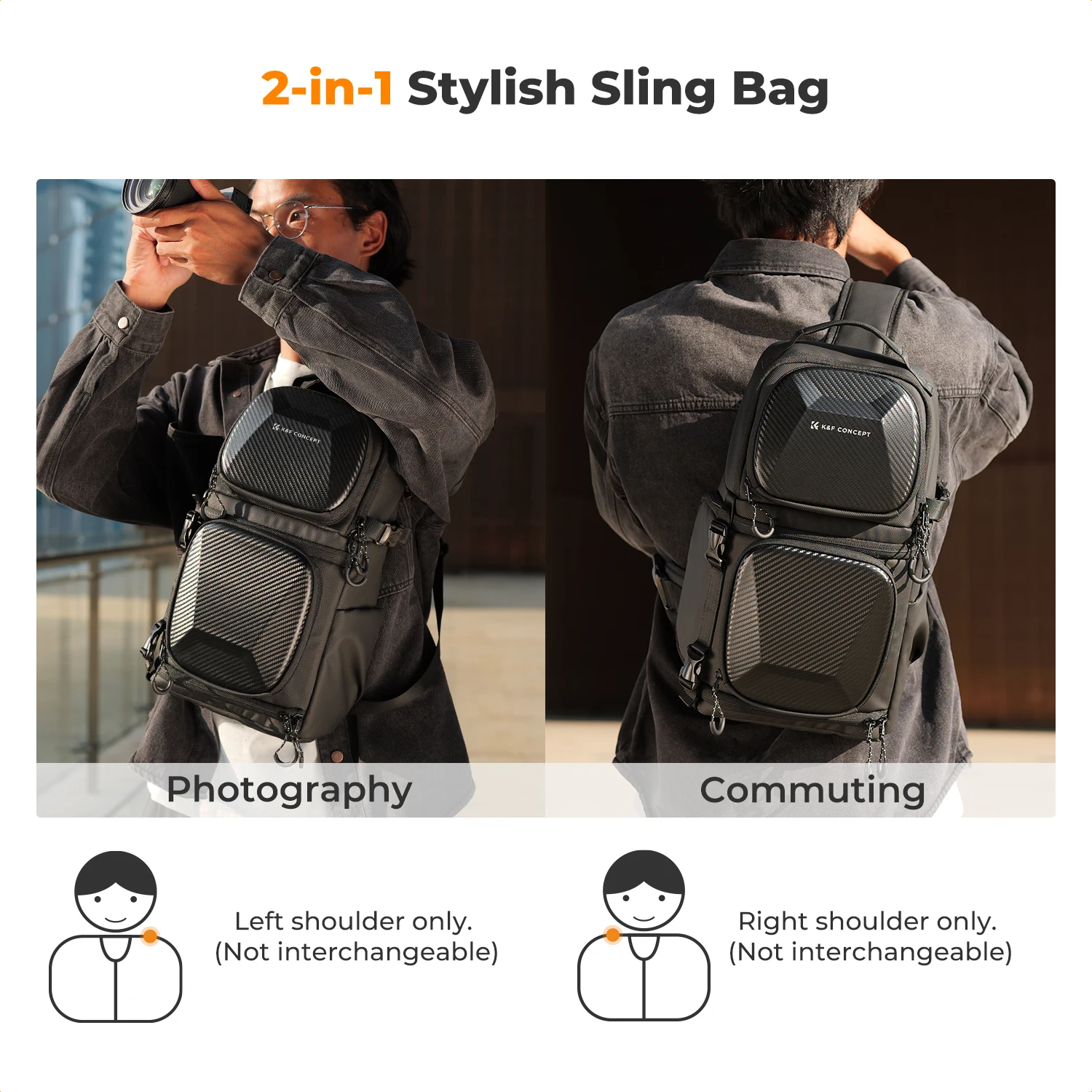 K&F Concept 10L Camera Sling Bag Hardshell Photographers Shoulder Bag Crossbody Backpack Camera Bag For Sony Canon Nikon DSLR