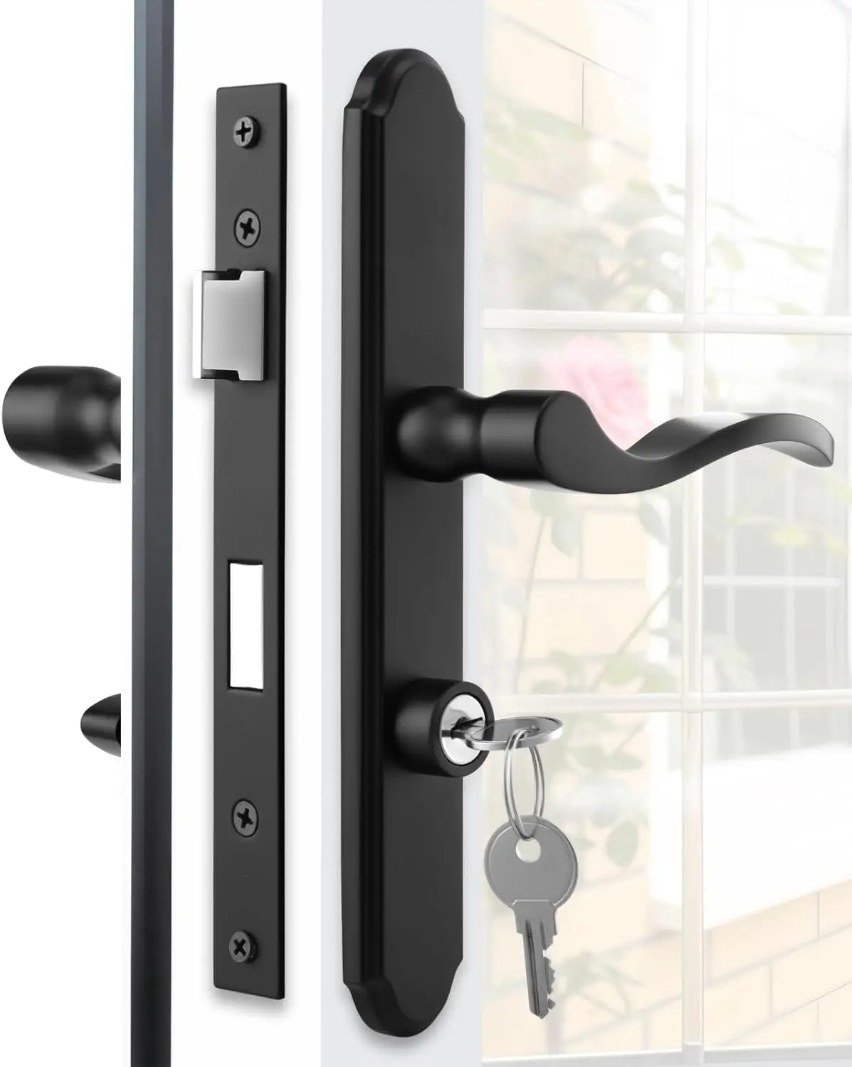 

Flat Slot Storm Door Handle Set with Mortise Keyed Lever and Deadbolt for Screen Doors, Matte Black
