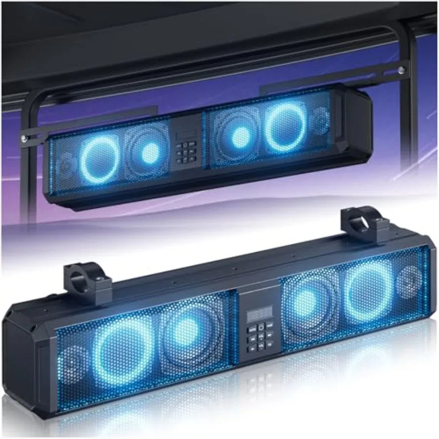Golf Cart Sound Bar For Outdoor Use, ABS Plastic Black With RGB LED Lighting, Waterproof IP66 And Music Sync Feature