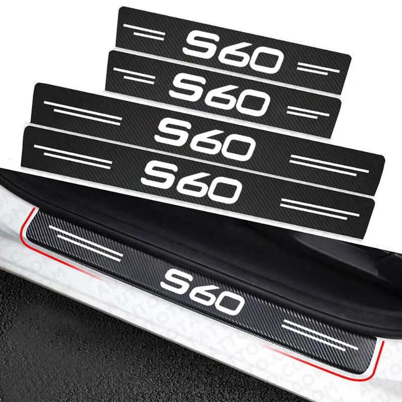 

Карбоновые накладки на пороги автомобиля, черные защитные накладки на дверную панель, защитные наклейки на бампер багажника для Volvo S60, автомобильные аксессуары
