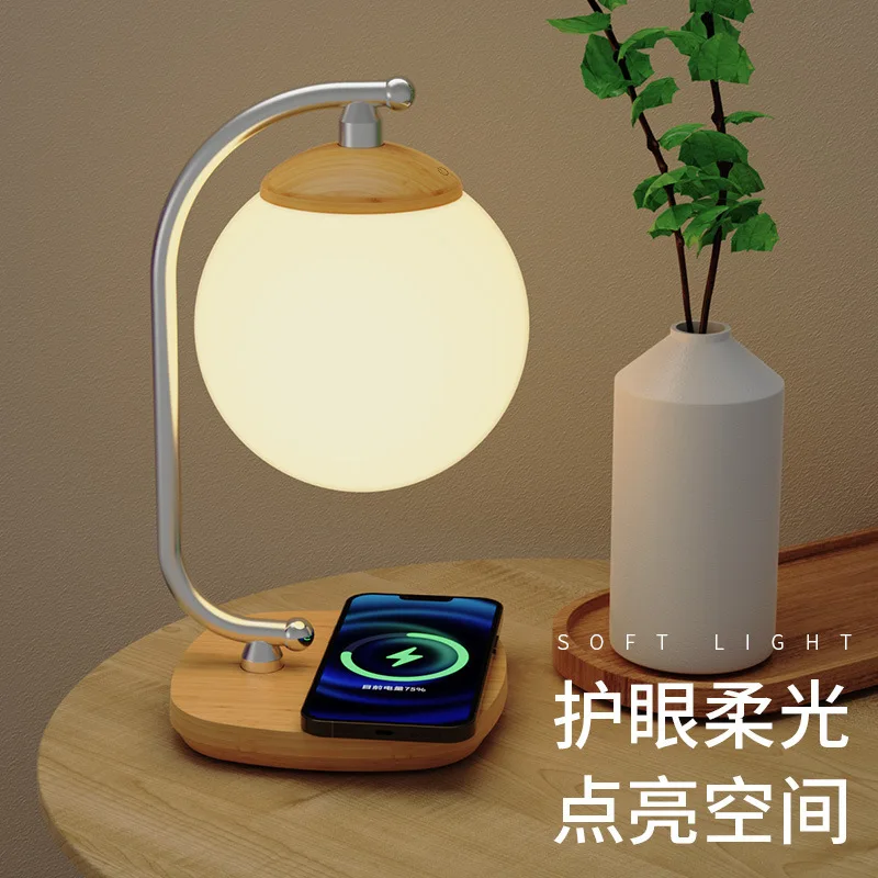 LED Moon Table Lamp 2-in-1 Wireless Charging Desk Lamp Moonlight Decorative Night Light Adjustable Colour Bedside Lamp