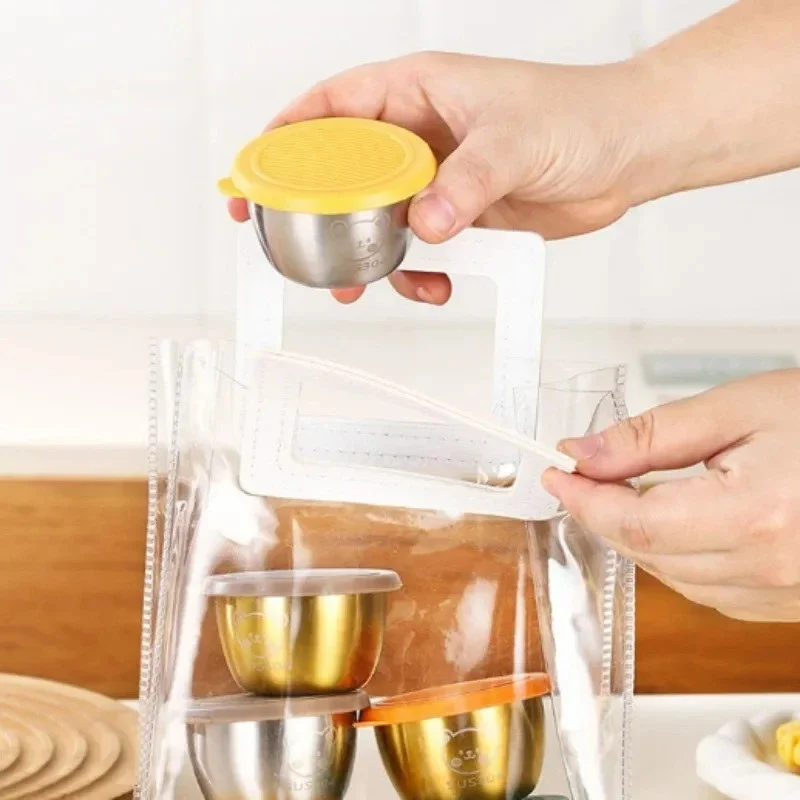 الفولاذ المقاوم للصدأ حاوية صلصة صندوق كوب توابل مع أغطية المتاح جزء الكؤوس سلطة خلع الملابس التوابل منظم مطبخ صغير #2