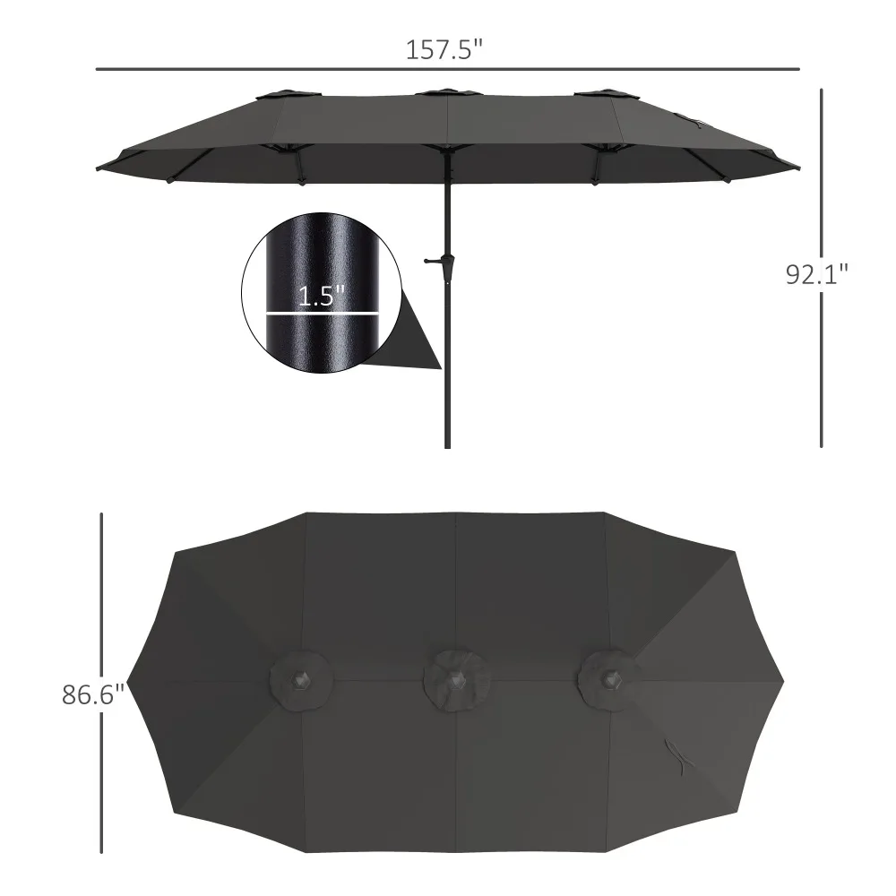 

Outdoor Beach Umbrella Double-Sided Sun Umbrella Dark Gray