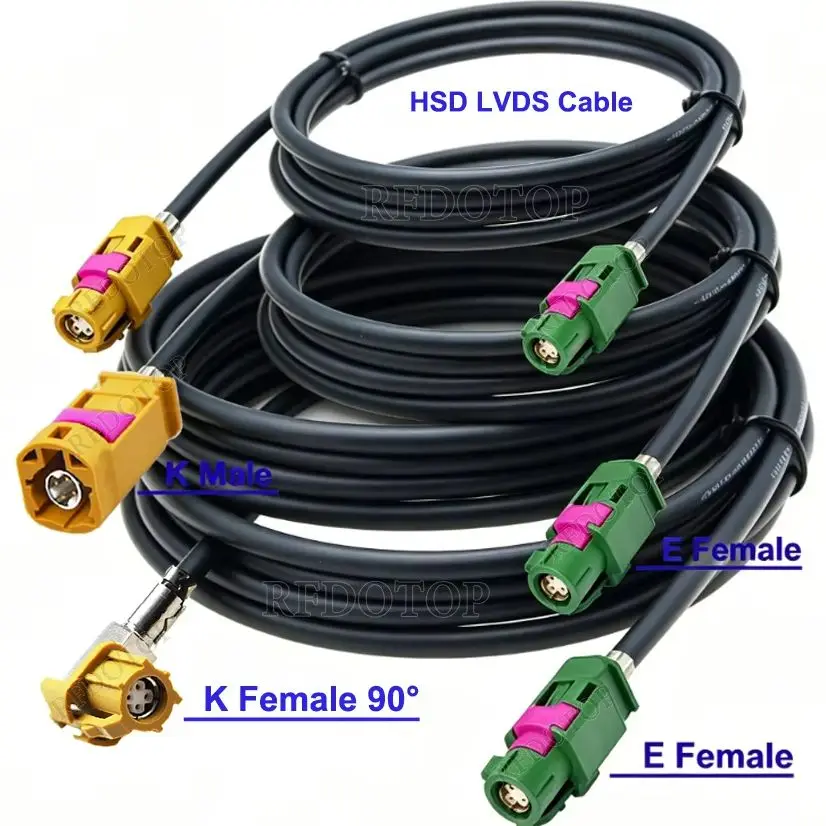 

1Pcs 4Pin HSD Code E-Male to K Male/K Female Connector 4-Core Car LVDS Video Line Cable for Navigation GPS Audio System
