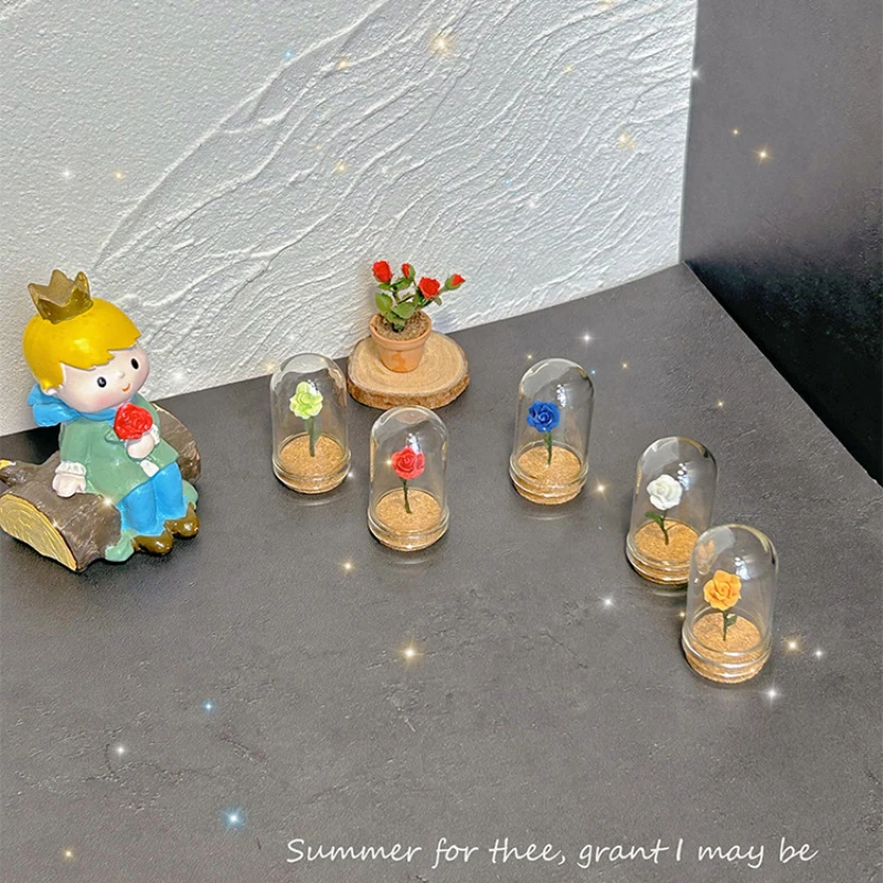 Dollhouse Miniature Items The Little Prince Red Rose Handicraft Glass Ornaments Mini Flowers Doll House Accessories Potted Plant