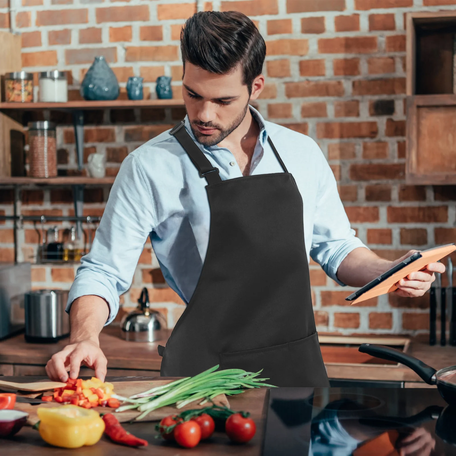 Grembiule da chef regolabile da 2 pezzi Grembiuli da cucina traspiranti in cotone poliestere per cucinare Grembiuli da chef per saloni d'arte