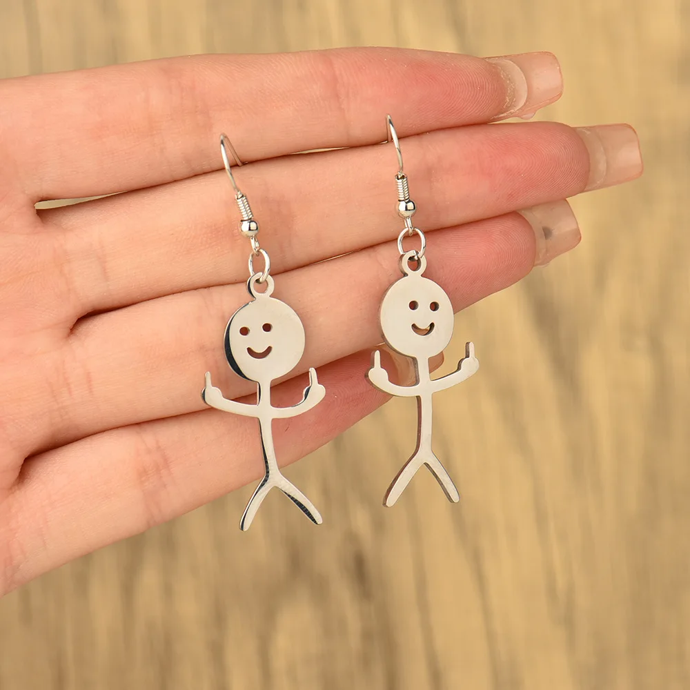 Stainless Steel Funny Doodle Earrings for Women Minimalist Middle Finger Earring Hand Gesture Earring Vintage Retro Jewelry Gift