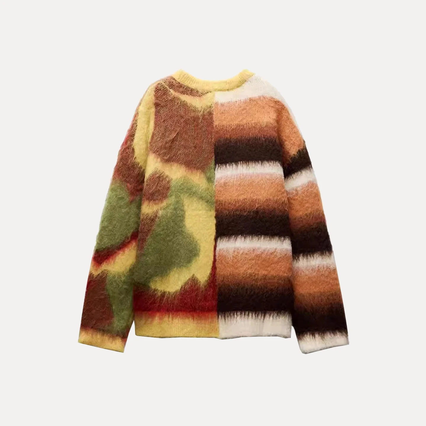 Suéter de Malha de Manga Longa com Decote Redondo para Mulheres Z, Efeito de Desbotamento de Cor, Bordado, Ajuste Solto,...