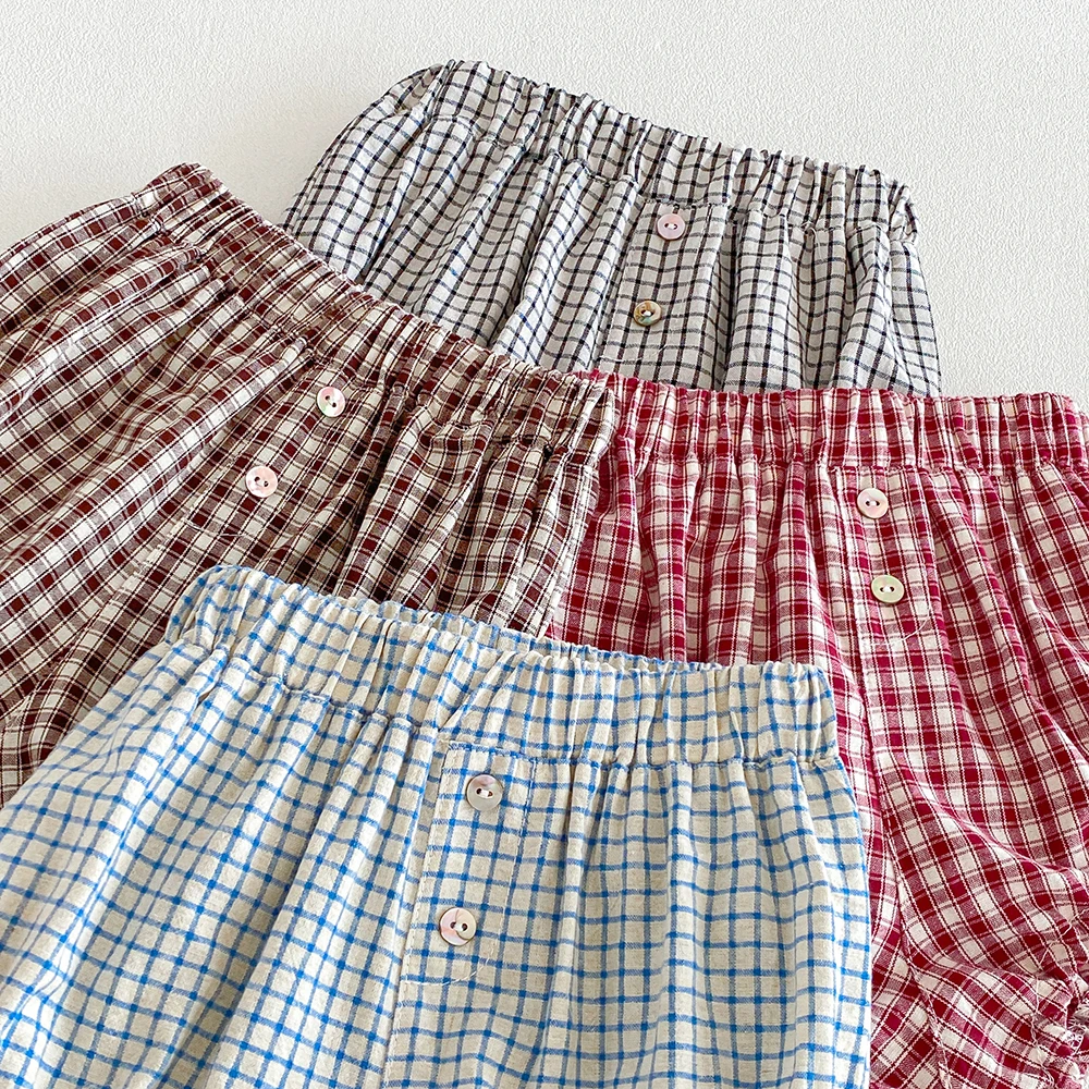 Baby Mädchen Jungen Karierte Shorts Neugeborene Weiche Bequeme Baumwolle Kleinkind Elastische Taille Dreieckige Kurze Hosen für den Sommer Shorts für 0-3 Jahre – Detail 3