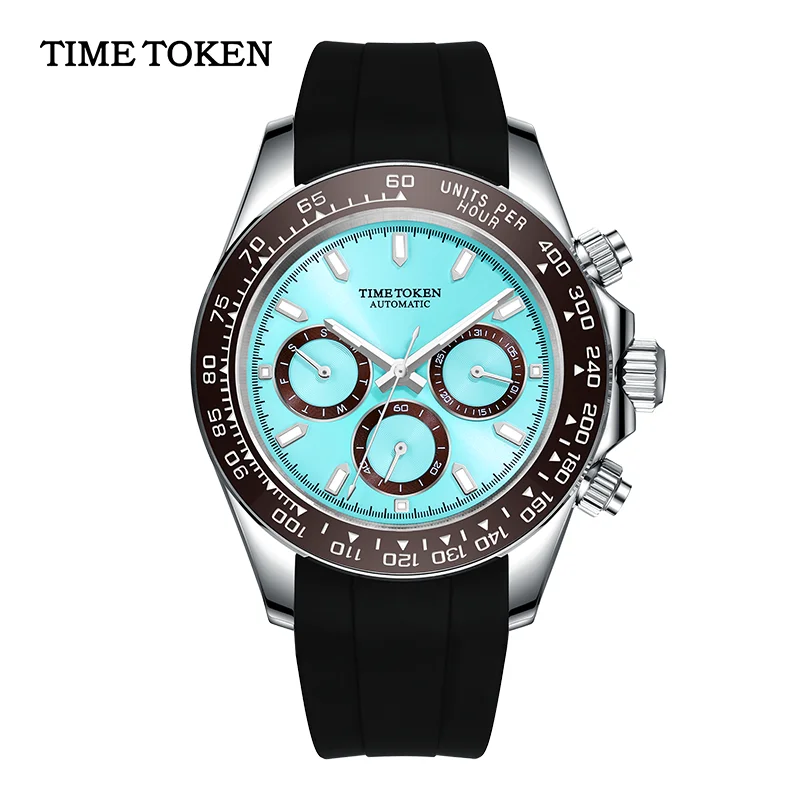 

TIME TOKEN 40 мм новые мужские механические часы V2 с сапфировым стеклом ретро-хронограф из нержавеющей стали 100 м водонепроницаемые мужские часы