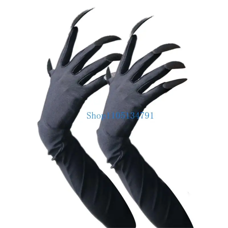 

98km Gothic Punk Long Nails Paws Gloves Stretchy Comfortable Costume Accessory Armwear