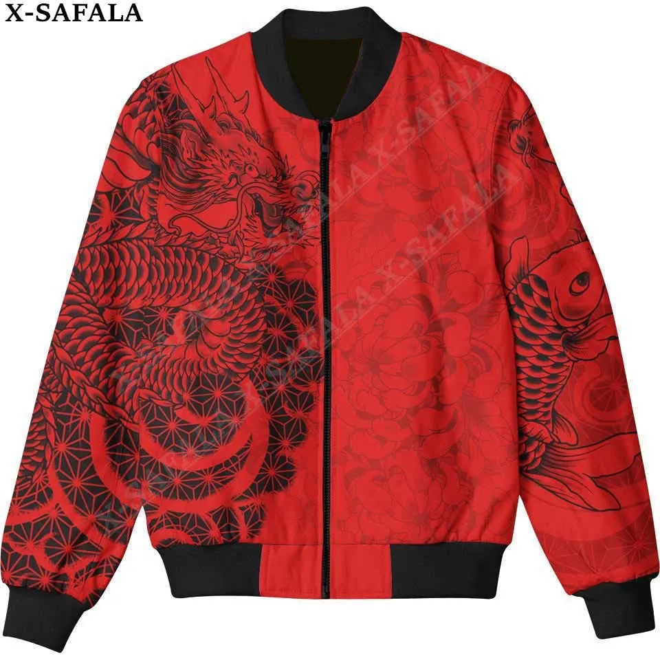 Mens Unisex 3D Bomber Jackets Tattoo Symbol BUSHIDO TATSU Dragon Print Zipper Casual Harajuku Men Coat Streetwear Thick Coats-8