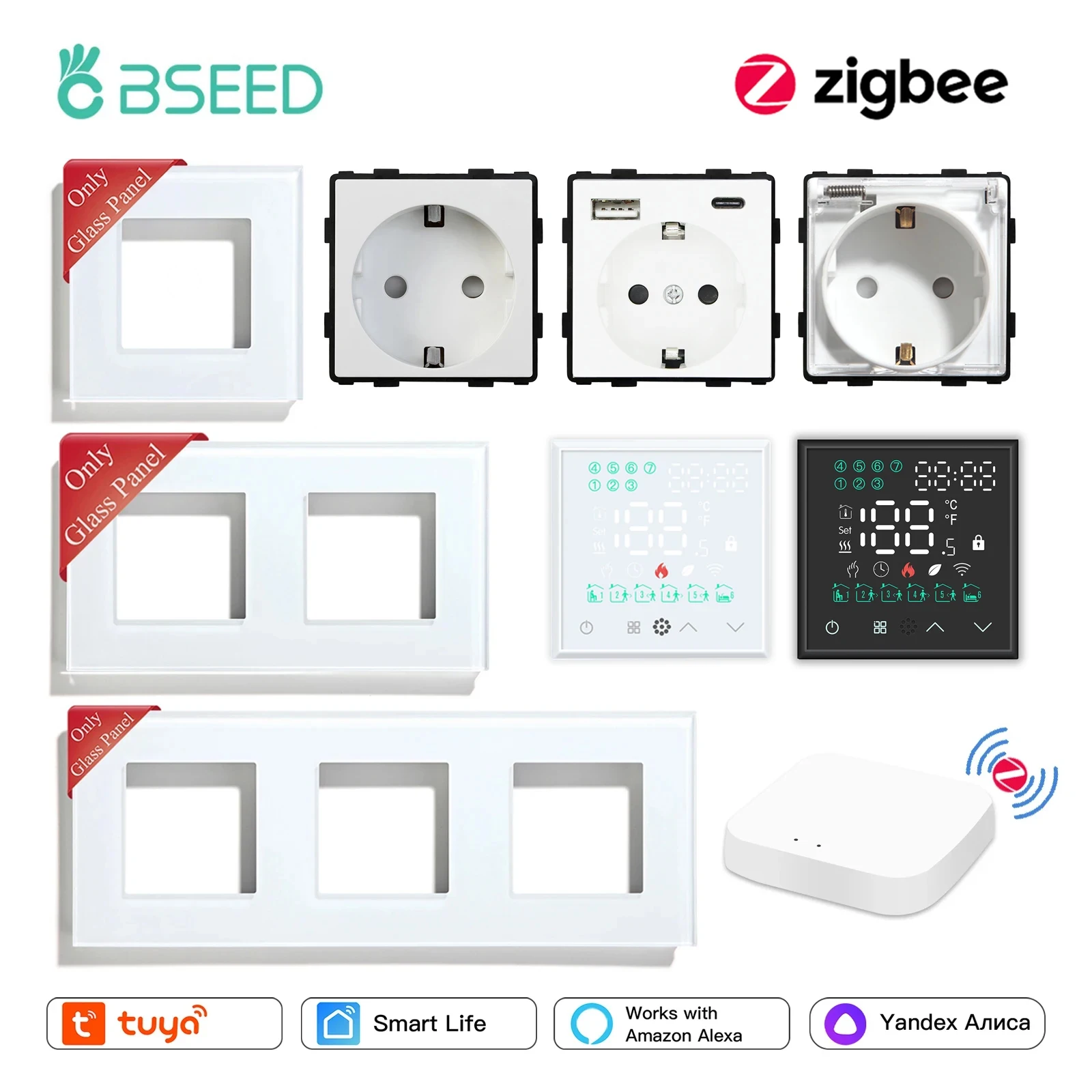 BSEED Zigbee электрический термостат для подогрева пола, светодиодный датчик, водяной газовый котел, умный регулятор температуры без рамки Tuya Alexa