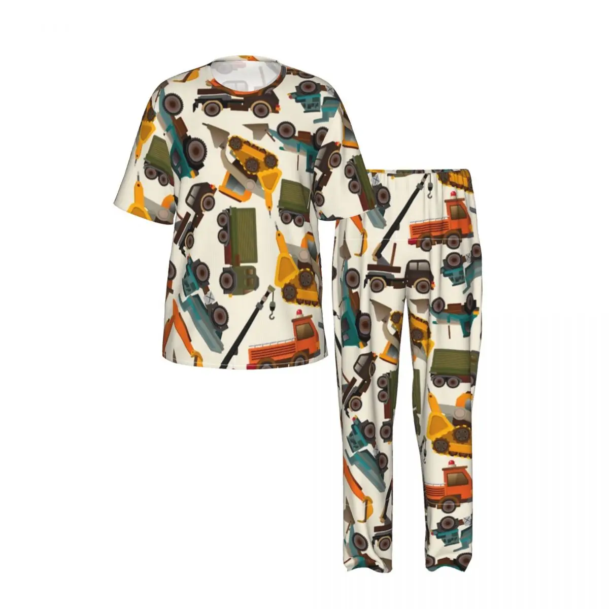 Men's Pajamas Set Summer Short-Sleeve Tops + Long Pants Nightwear Home Wear Suits Equipment Trucks Sleepwear