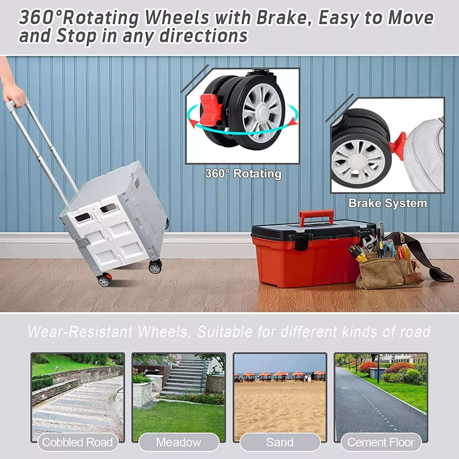 FW548  Portable Foldable Shopping Cart Adjustable handle Foldable hidden cover