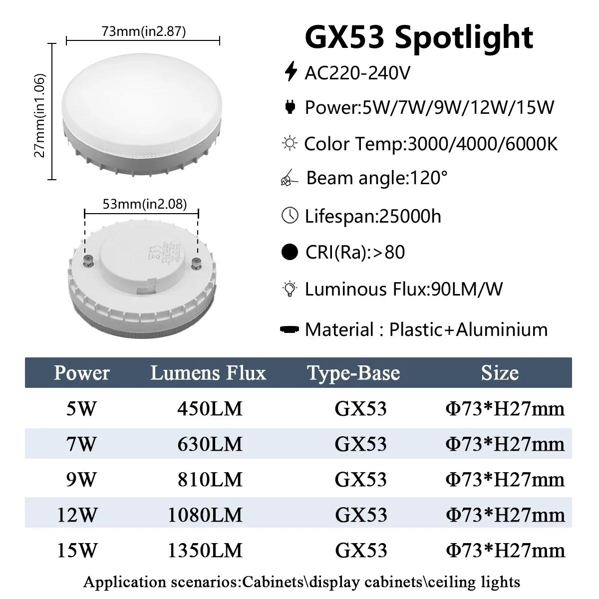 Led Spot Light GX53 LED Bulb 220V 5W-15W Frosted Puck Cool Light 3000K 4000K 6000K Reflector 60W Equivalent Retrofit Fittings