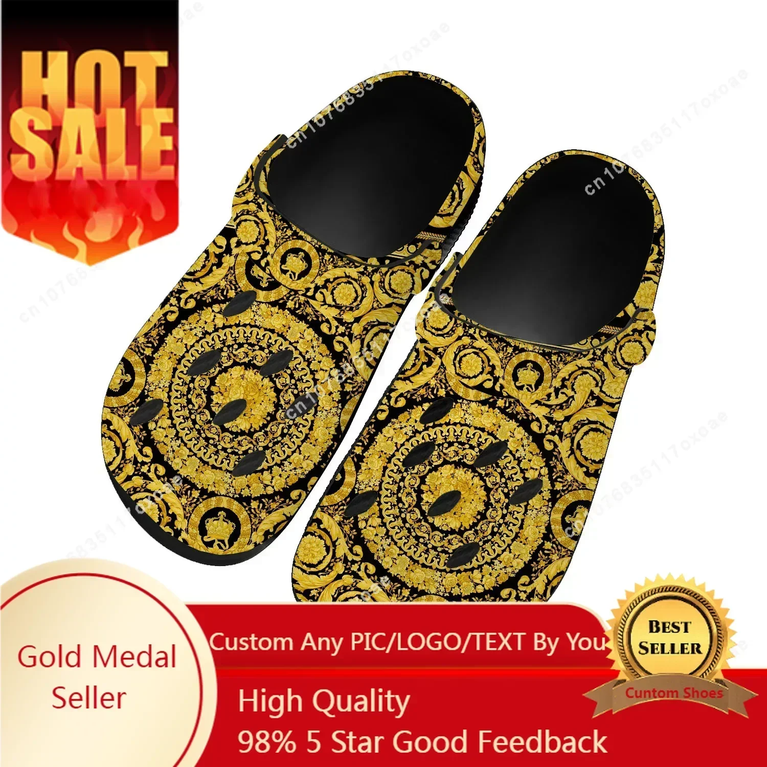 

Luxury Golden Floral Prints Home Clog Mens Women Youth Boy Girl Sandals Shoes Garden Custom Breathable Shoe Beach Hole Slippers