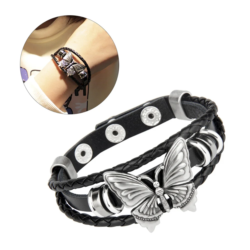 

Gothic Punk Butterfly Bracelet Adjustable Cuff Wristband Stylish Wrist Chain for Men Women Punk Bracelet