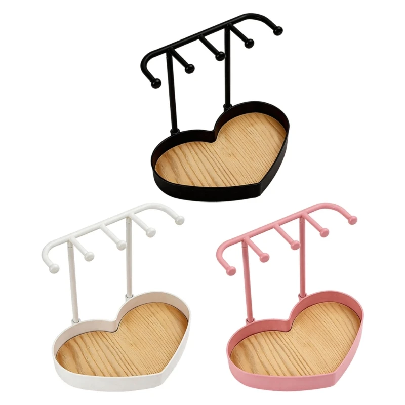 62KE Elegant Jewelry Organizers with Heart Jewelry Storage Stand Iron Texture Suitable for Dressers and Counters