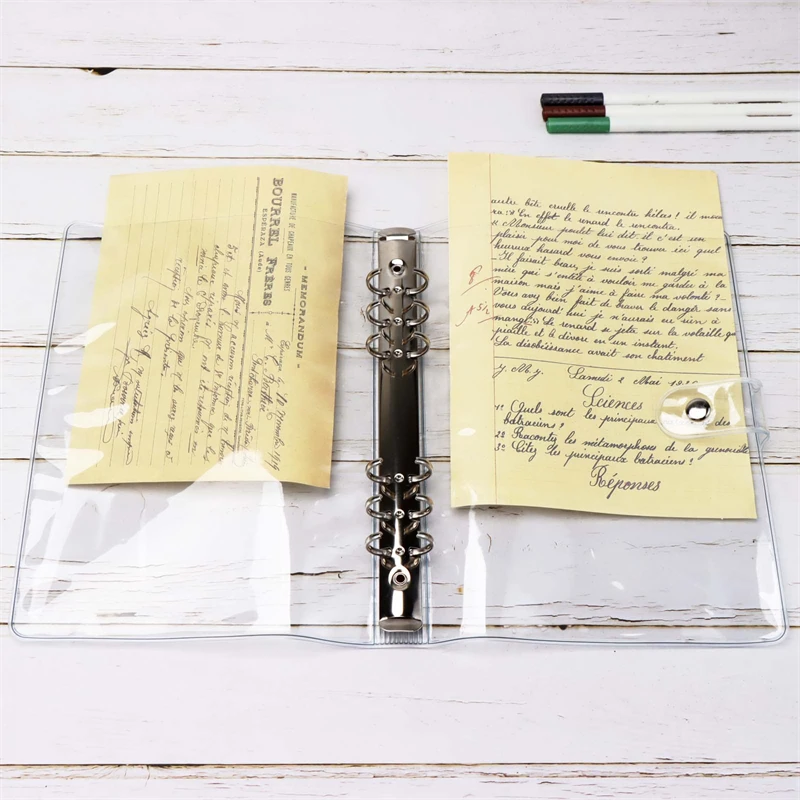 ปกแฟ้มแบบหกห่วง A5 A6 A7 ทำจากพีวีซีใส พร้อมกระดุมแป๊ก สำหรับใส่กระดาษแบบหกห่วง ใช้สำหรับสมุดแพลนเนอร์แบบแผ่นหลวม