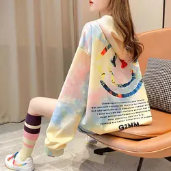 Loose Hoodie Graphic Hooded Tops Female Streetwear Gothic Tie Dye Grunge Emo Sweatshirt Hippie  Y2k Clothes Hoodies for Women