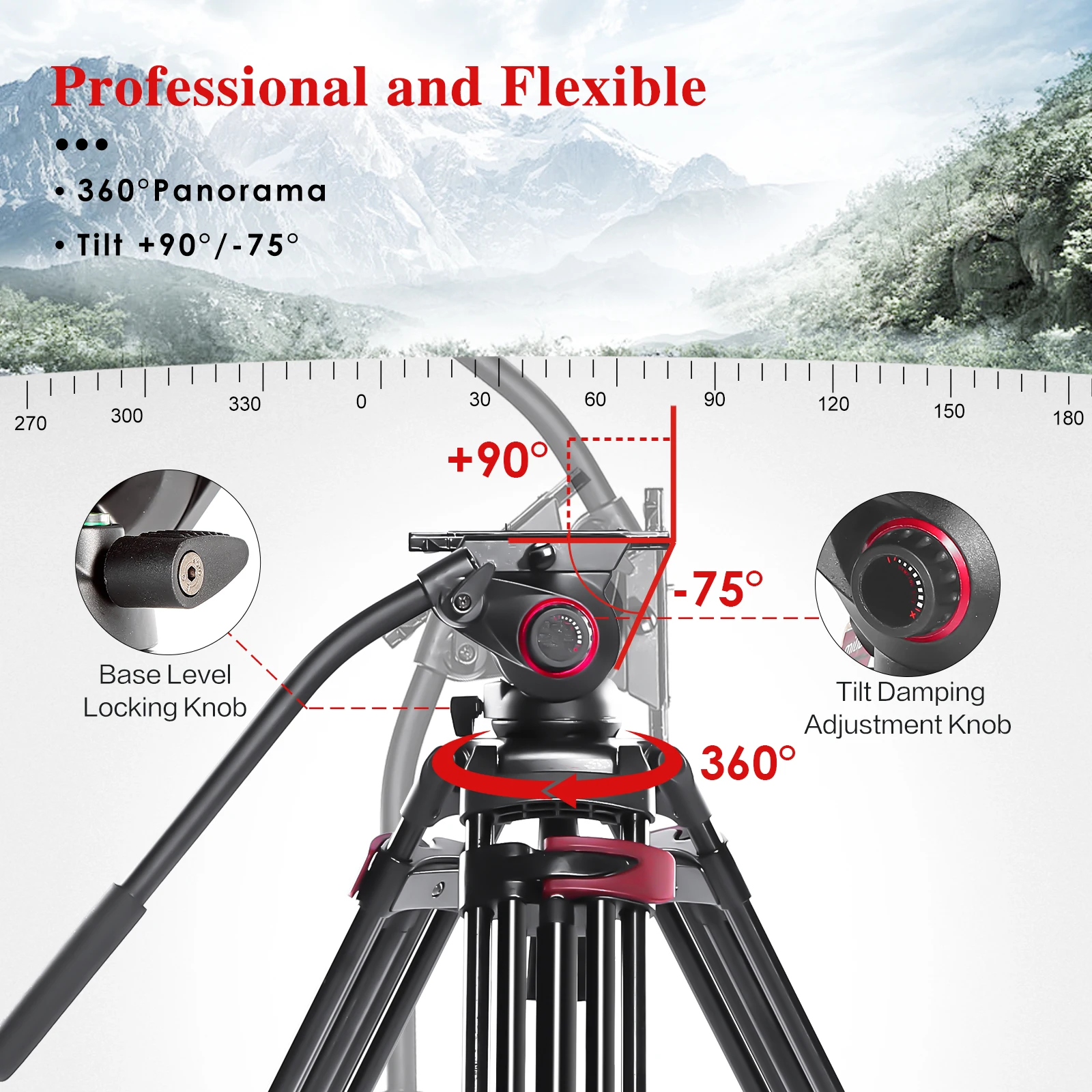 Miliboo MTT609A treppiede per fotocamera a sfera con testa idraulica professionale per impieghi gravosi per videocamera/supporto DSLR carico treppiede Video 15 kg Max
