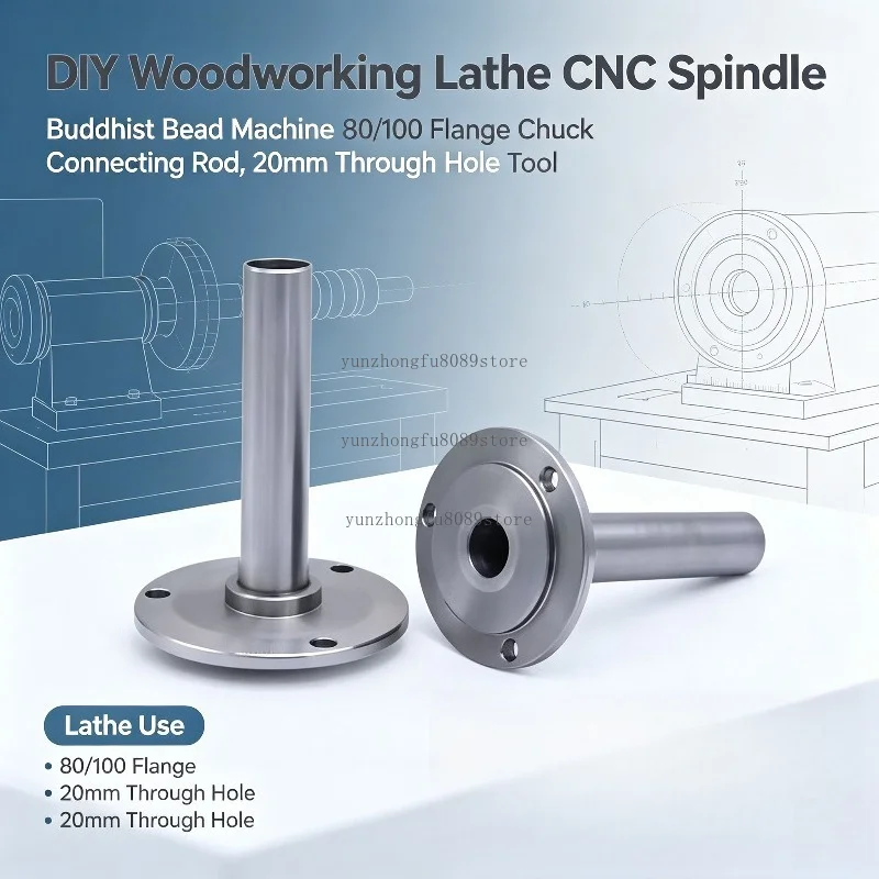 DIY Woodworking Lathe Spindle Buddhist Bead Machine 80/100 Flange Chuck Connecting Rod Through Hole 20
