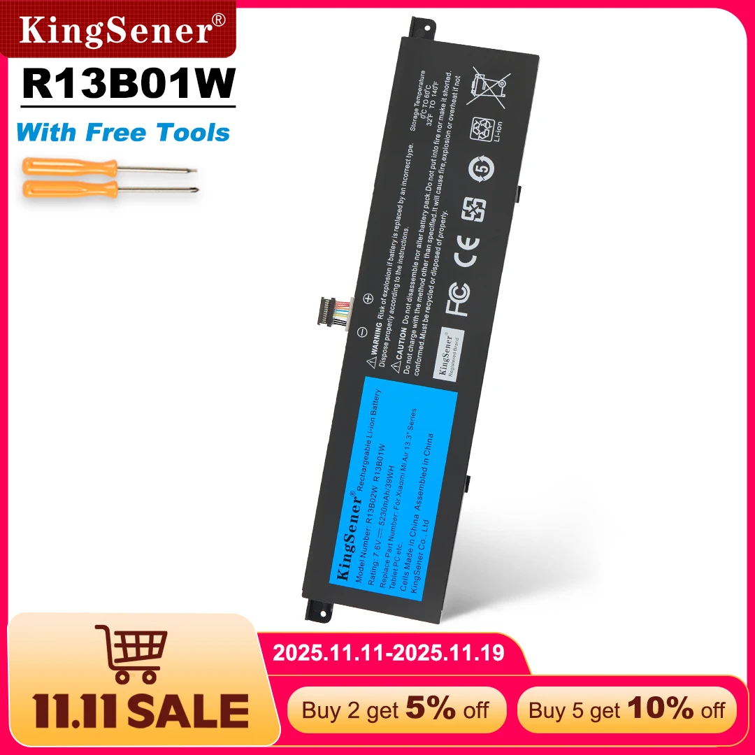 

KingSener 7,6 В 5230 мАч Новый аккумулятор для ноутбука R13B01W R13B02W для планшетных ПК серии Xiaomi Mi Air 13,3 дюйма 39WH