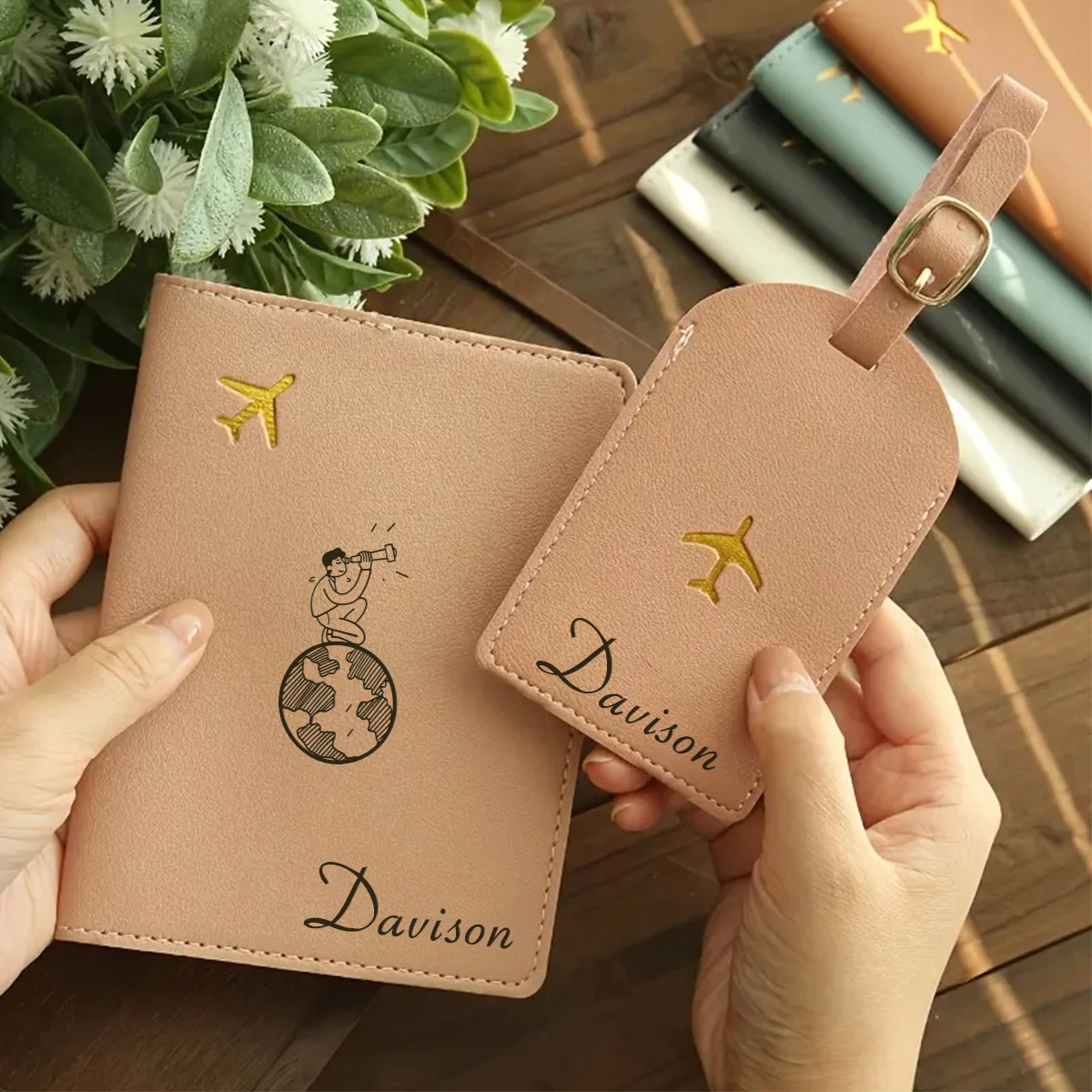 

1pc Custom Name Passport Holder and Luggage Tag Set Romantic Keepsake Leather Passport Wallet Sentimental