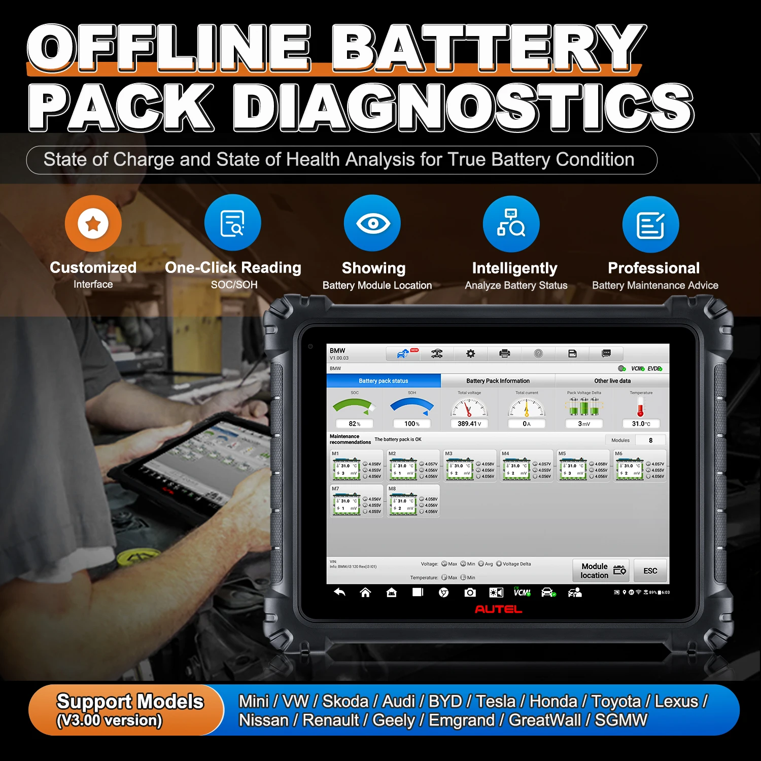 Autel MaxiSys Ultra EV Intelligentes Diagnosegerät 5in1 VCMI ECU-Programmierung Mit EVDiag Kit Hochspannungssystem- & Batterieanalyse – Detail 3