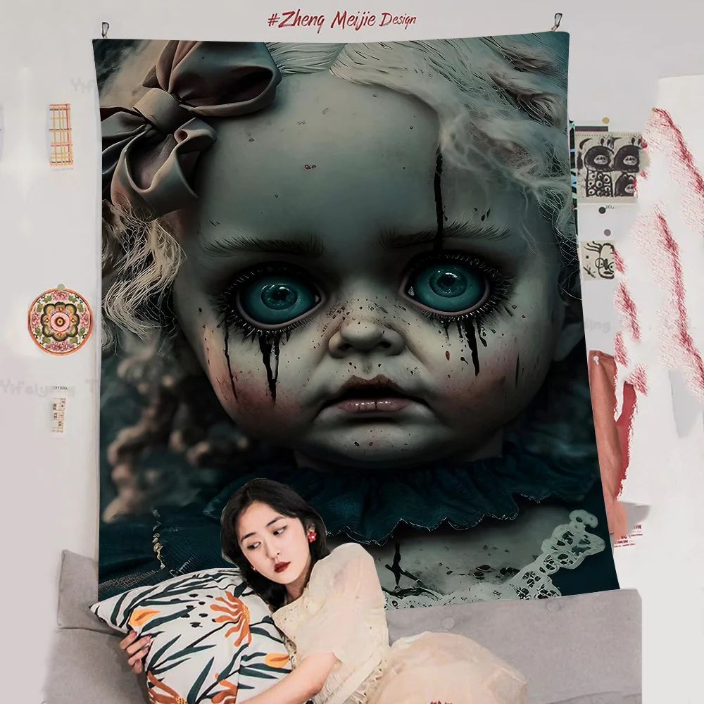 Horror Spooky Weird Little Girl Dolls DIY Wall Tapestry Art Science Fiction Room Home Decor Wall Art Decor