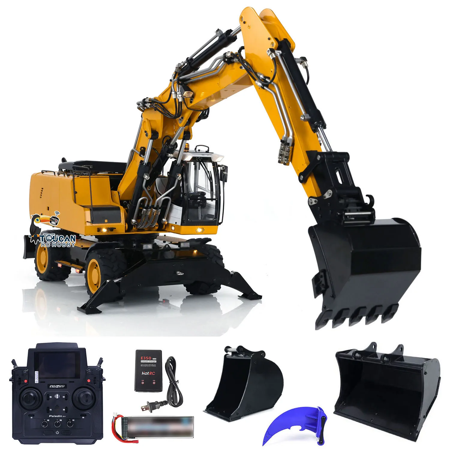 1/14 Hydraulic Tiltable Bucket RC Excavator Wheeled PL18EV 3 Arms Remote Control Digger Model RTR Construction Vehicle THZH1726