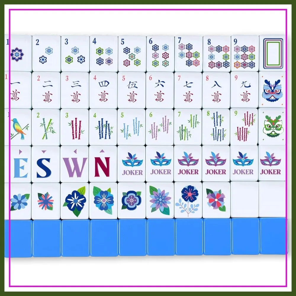 

160 Pcs American Mahjong Set, Mini Melamine Tiles 1.2x0.87 Inches Blue Back Carved Pattern for Adults Beginners