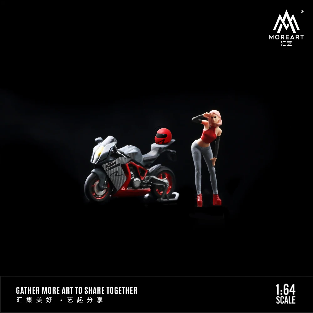 TimeMicro&MoreArt 1/64 Fashion red Beauty motorcycle doll set resin model