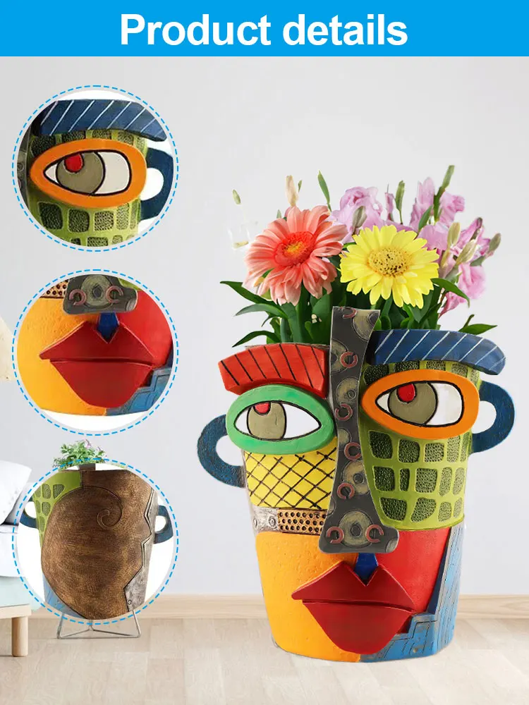 New Colorful Facial Art Abstract Resin Flower Pot Facial Head Type Balcony succulent green plant flower pot ornaments