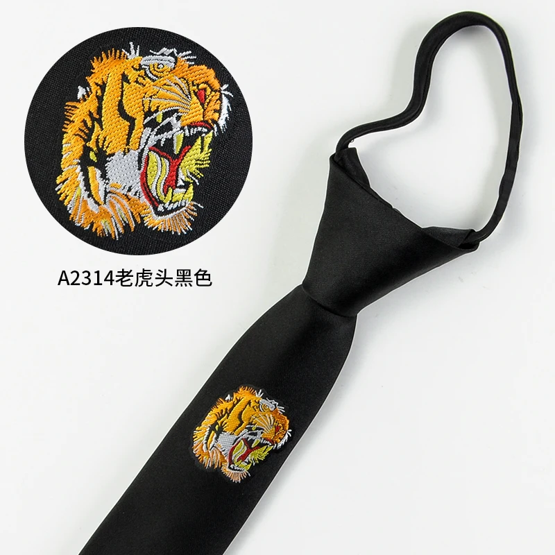 New Zipper Neck Ties For Men Women Casual Simple Necktie For Boys Girls Suits Student Tie Slim Black Embroidery Ties Gravatas