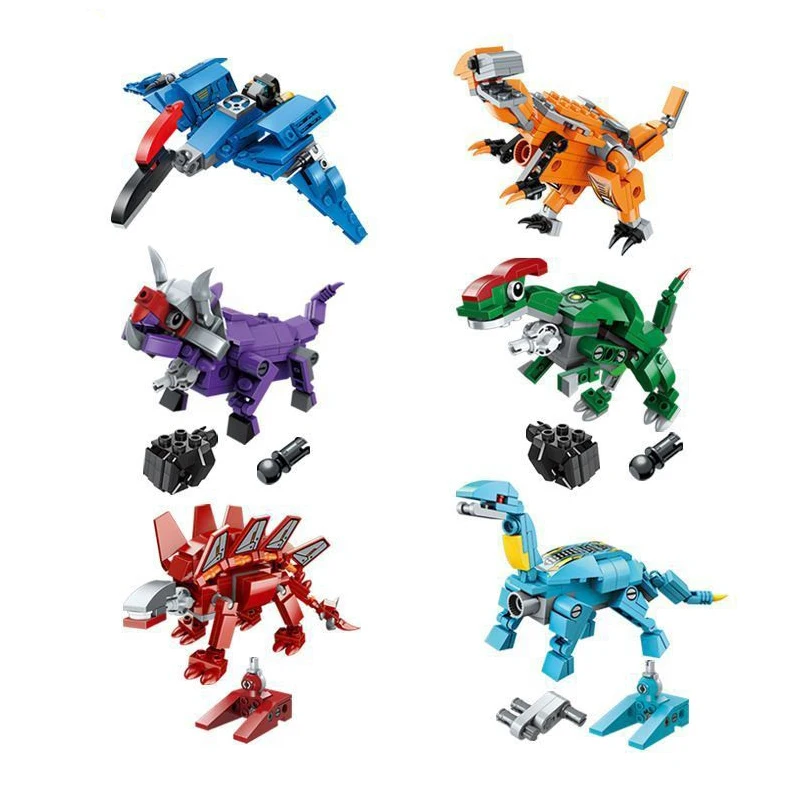 Mainan Blok Bangunan Robot Transformasi 6in1 Kombinasi Dinosaurus Figur Anime Kejutan Ulang Tahun Anak-anak-Hadiah Teman Anak-anak