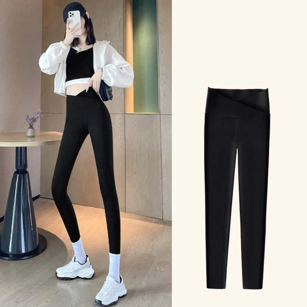 Leggings suaves con diseño de cintura cruzada para mujer, pantalones Capri de cintura alta que combinan con todo, pantalones elásticos finos para