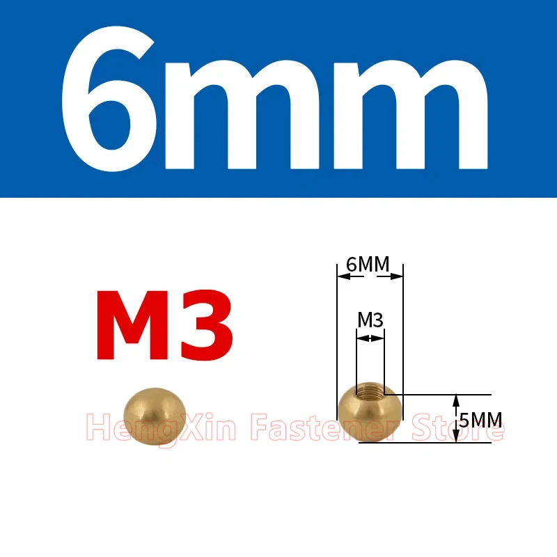 OD 6-25mm Brass Thread Balls M3 M4 M5 M6 M10 M12 Solid Half-Hole Pure Copper Ball Blind Hole Thread Ball 8/10/12/15/16/17.5/20mm