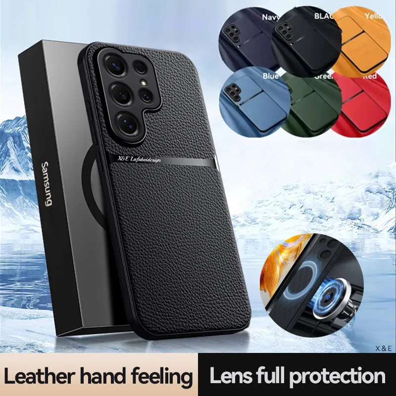 For Magsafe Leather Phone Case For Samsung Galaxy S26 S25 S24 S23 S22 S21 Ultra Plus FE Shockproof Cover Phone Accessories Funda