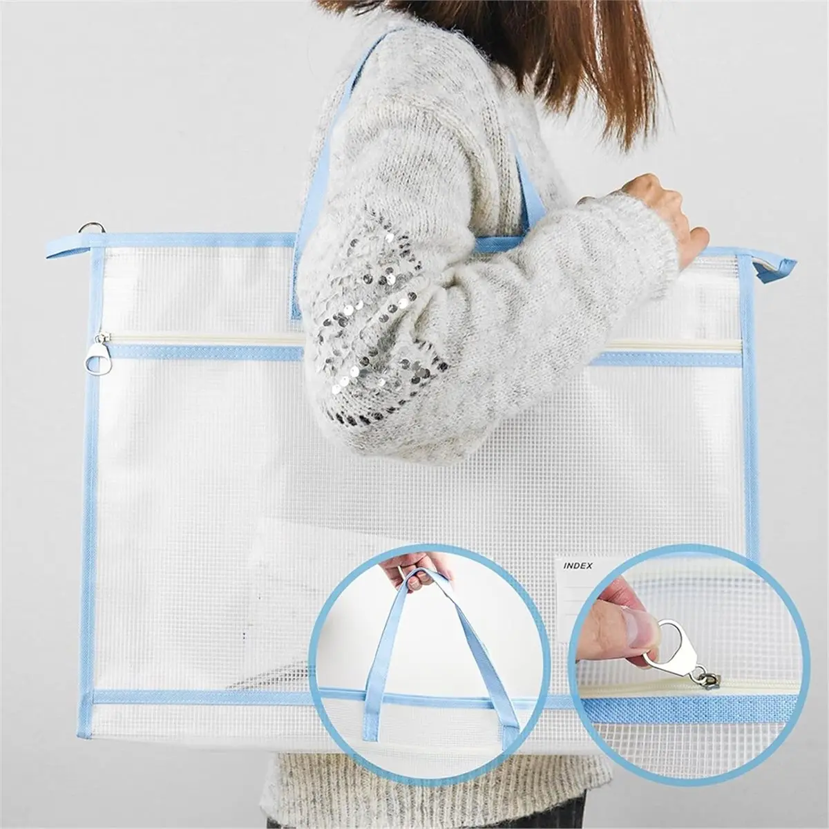 《TOP RATED》4-Pack A3 Clear Mesh Sewing Project Bags with Zipper and Handle for Quilting, Knitting, and Embroidery