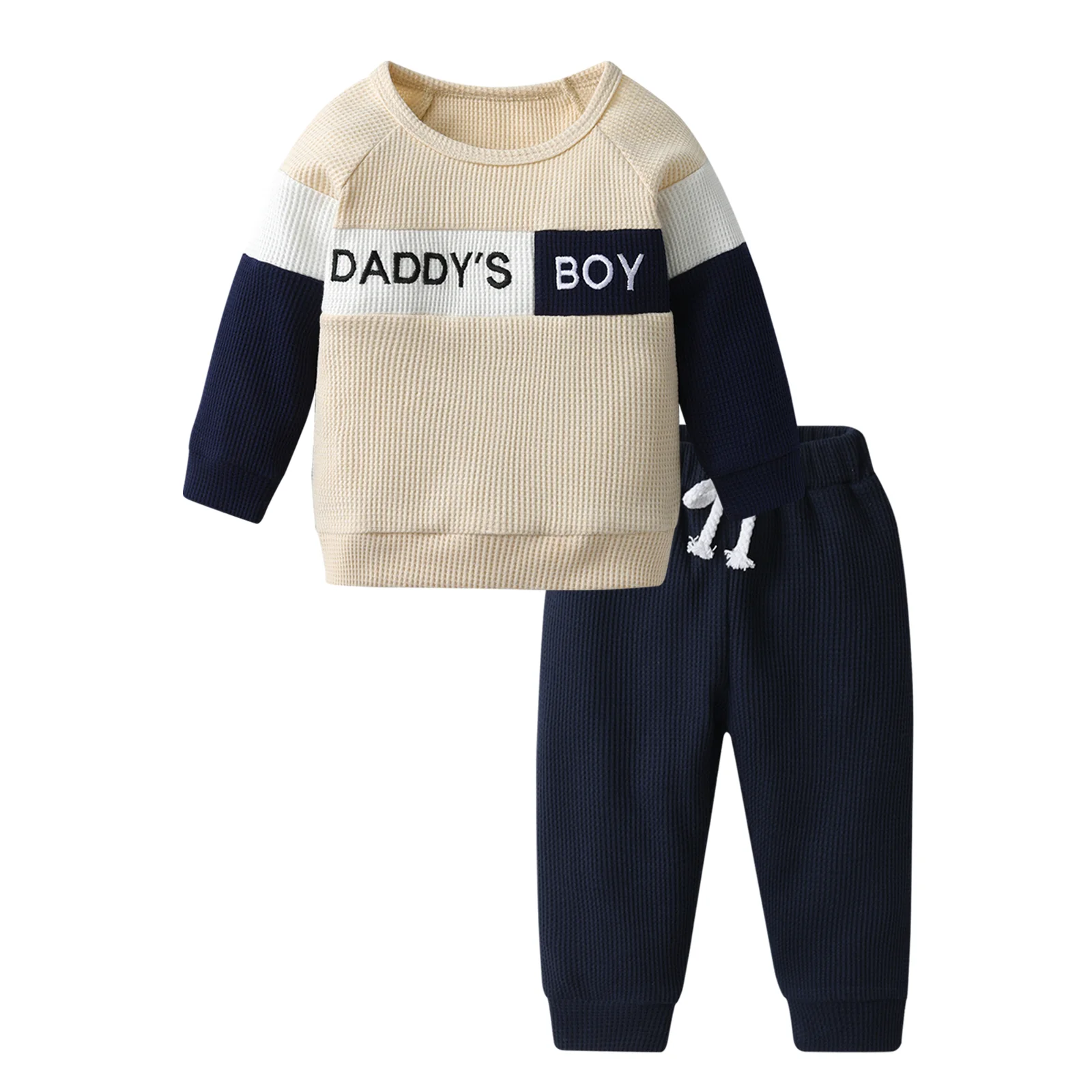 Kids Baby Boy 2PCS Outfit Tracksuit Toddler Boys Sweatshirt Top with Letters and Pants Knitted Clothes Set for 1 2 3 Years Old