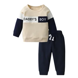 Kids Baby Boy 2PCS Outfit Tracksuit Toddler Boys Sweatshirt Top with Letters and Pants Knitted Clothes Set for 1 2 3 Years Old